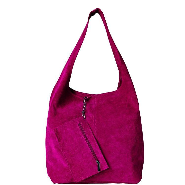 Raspberry Soft Suede Hobo Shoulder Bag - Brix + Bailey
