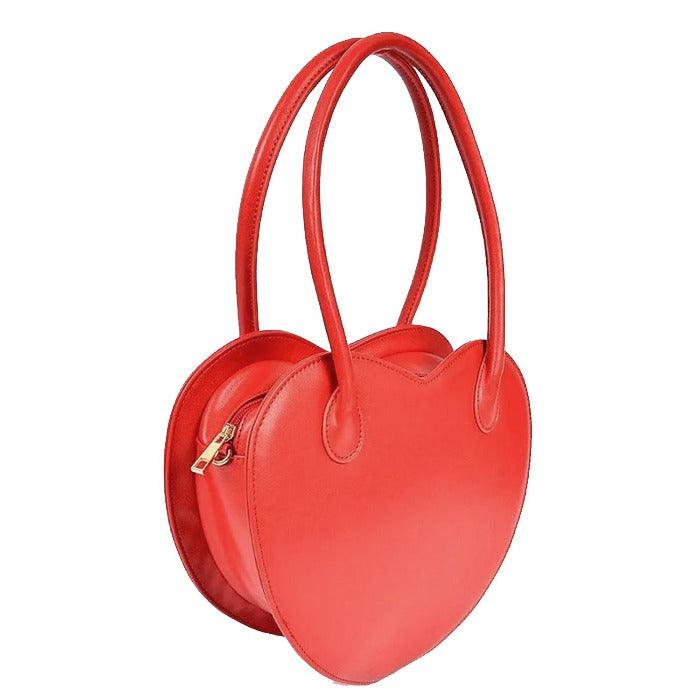 Plum Red Love Heart Leather Shoulder Bag - Removable Crossbody Strap & Zippered Closure by Vodka Blue at brixbailey.com