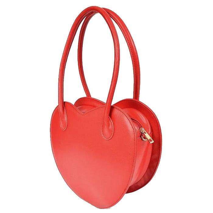 Plum Red Love Heart Leather Shoulder Bag - Removable Crossbody Strap & Zippered Closure - Stylish & Functional by Vodka Blue at brixbailey.com