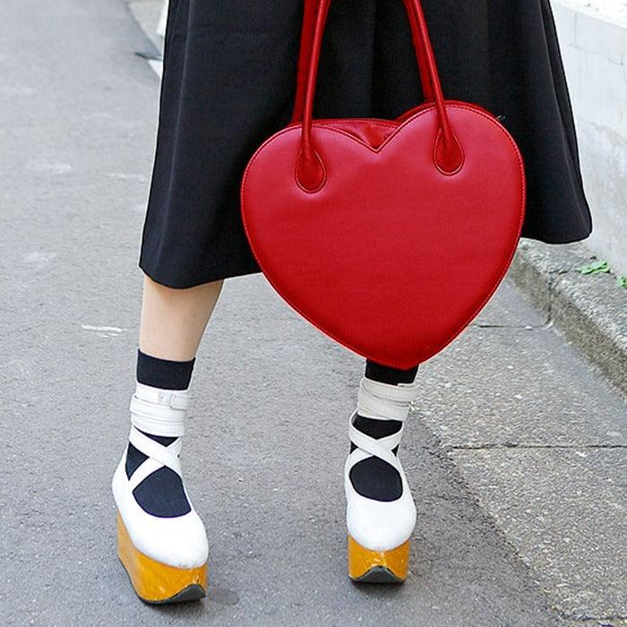 Plum Red Love Heart Leather Shoulder Bag - Removable Crossbody Strap &amp; Zippered Closure - Genuine Leather - Stylish &amp; Functional by Vodka Blue at brixbailey.com