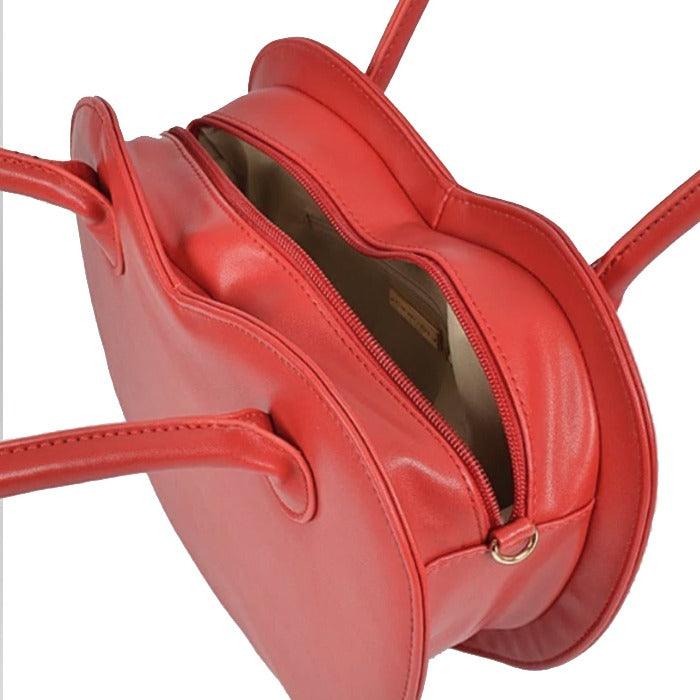 Plum Red Love Heart Leather Shoulder Bag - Removable Crossbody Strap &amp; Zippered Closure - Genuine Leather - Stylish &amp; Functional by Vodka Blue at brixbailey.com