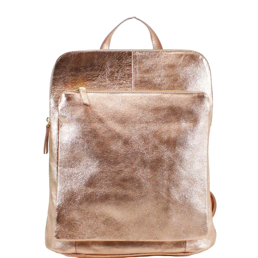 Rose Gold Convertible Metallic Leather Pocket Backpack - Brix + Bailey