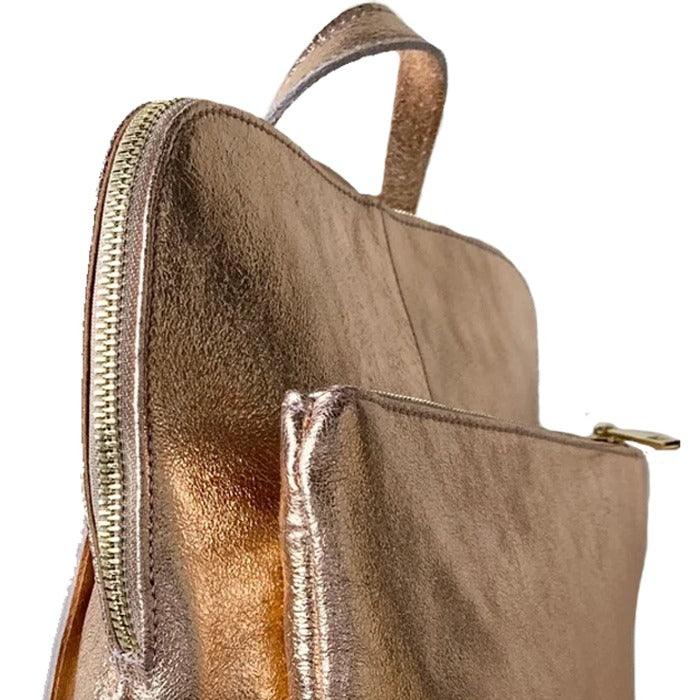 Rose Gold Convertible Metallic Leather Pocket Backpack - Brix + Bailey