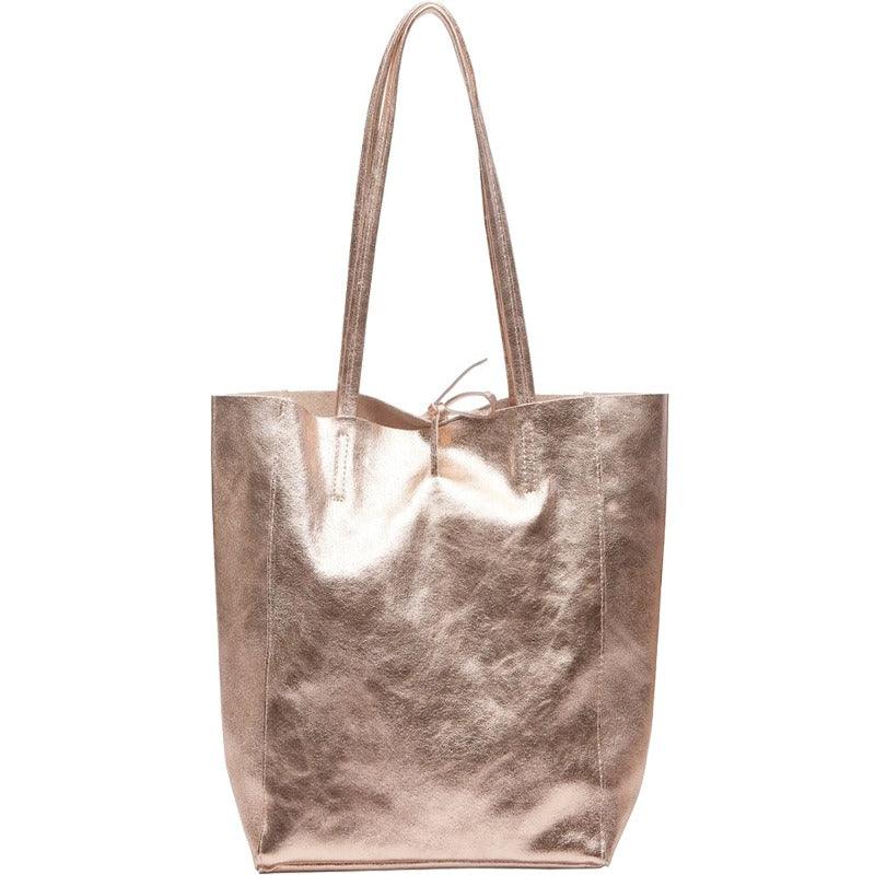 Rose Gold Metallic Leather Tote Shopper Bag - Brix + Bailey