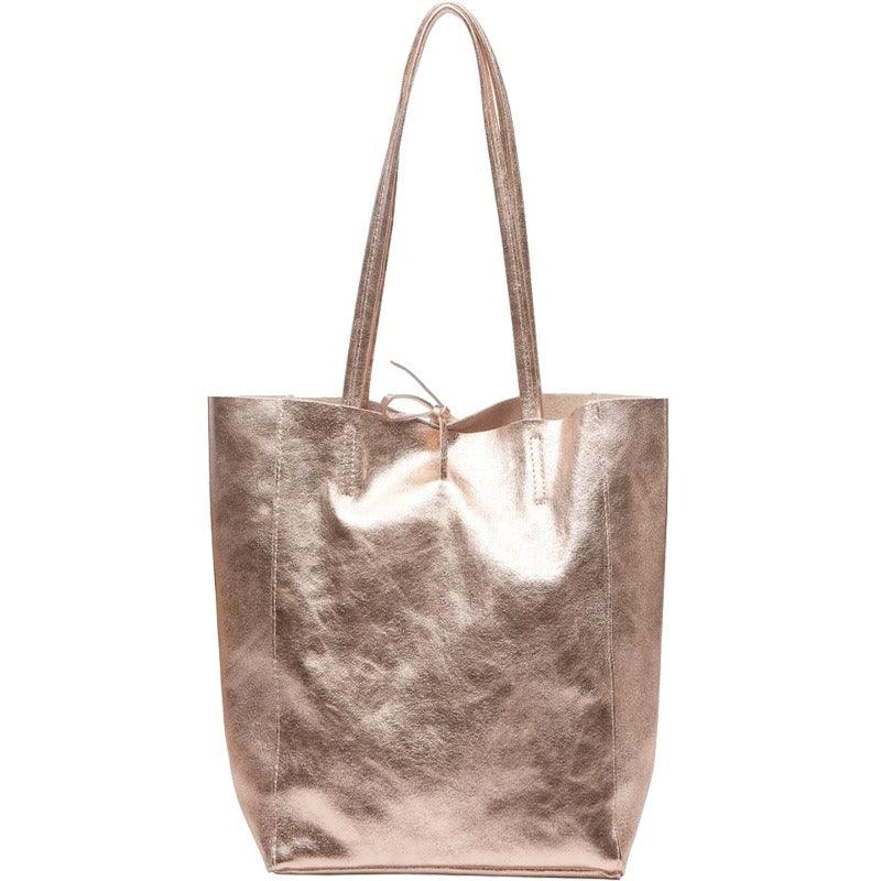 Rose Gold Metallic Leather Tote Shopper Bag - Brix + Bailey