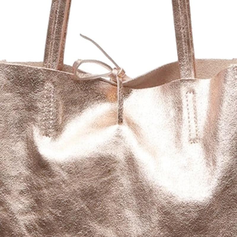 Rose Gold Metallic Leather Tote Shopper Bag - Brix + Bailey