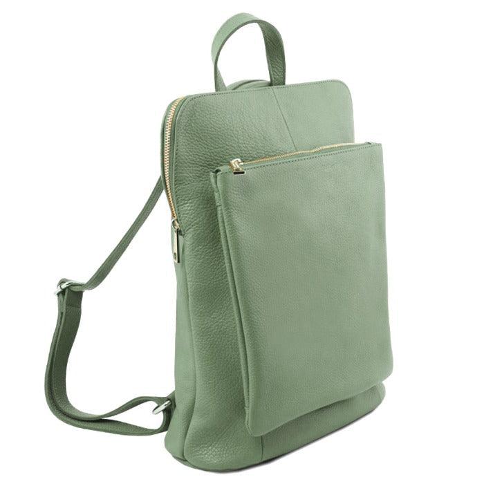 Sage Soft Pebbled Leather Pocket Backpack - Brix + Bailey
