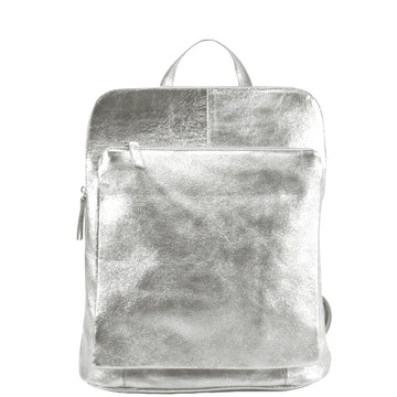 Silver Convertible Metallic Leather Pocket Backpack - Brix + Bailey
