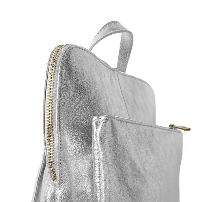 Silver Convertible Metallic Leather Pocket Backpack - Brix + Bailey