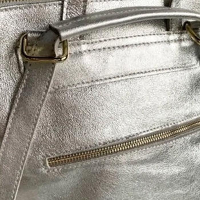 Silver Convertible Metallic Leather Pocket Backpack - Brix + Bailey