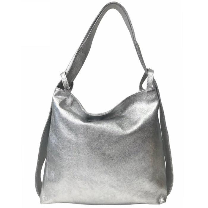Silver Metallic Leather Convertible Tote Backpack - Brix + Bailey