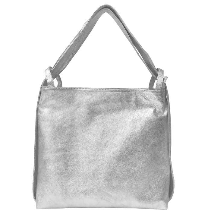 Silver Metallic Leather Convertible Tote Backpack - Brix + Bailey