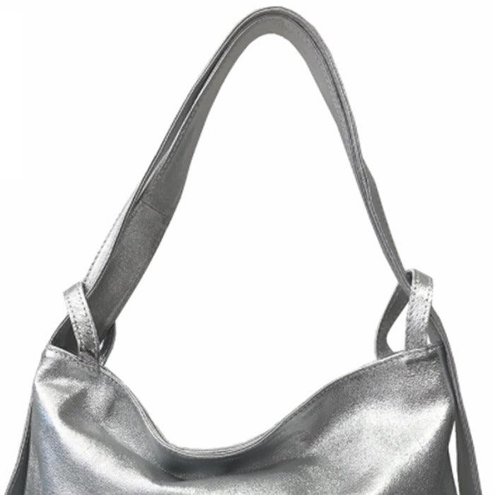 Silver Metallic Leather Convertible Tote Backpack - Brix + Bailey