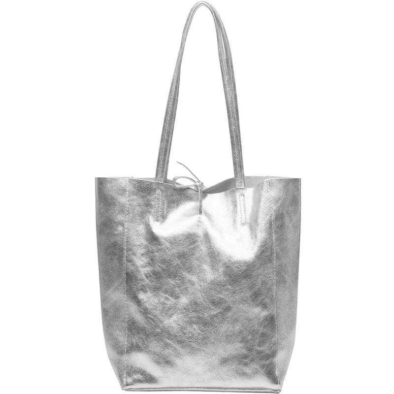 Silver Metallic Leather Tote Shopper Bag - Brix + Bailey