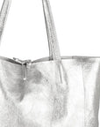 Silver Metallic Leather Tote Shopper Bag - Brix + Bailey