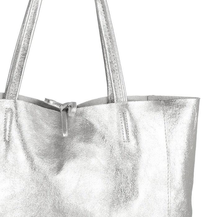 Silver Metallic Leather Tote Shopper Bag - Brix + Bailey