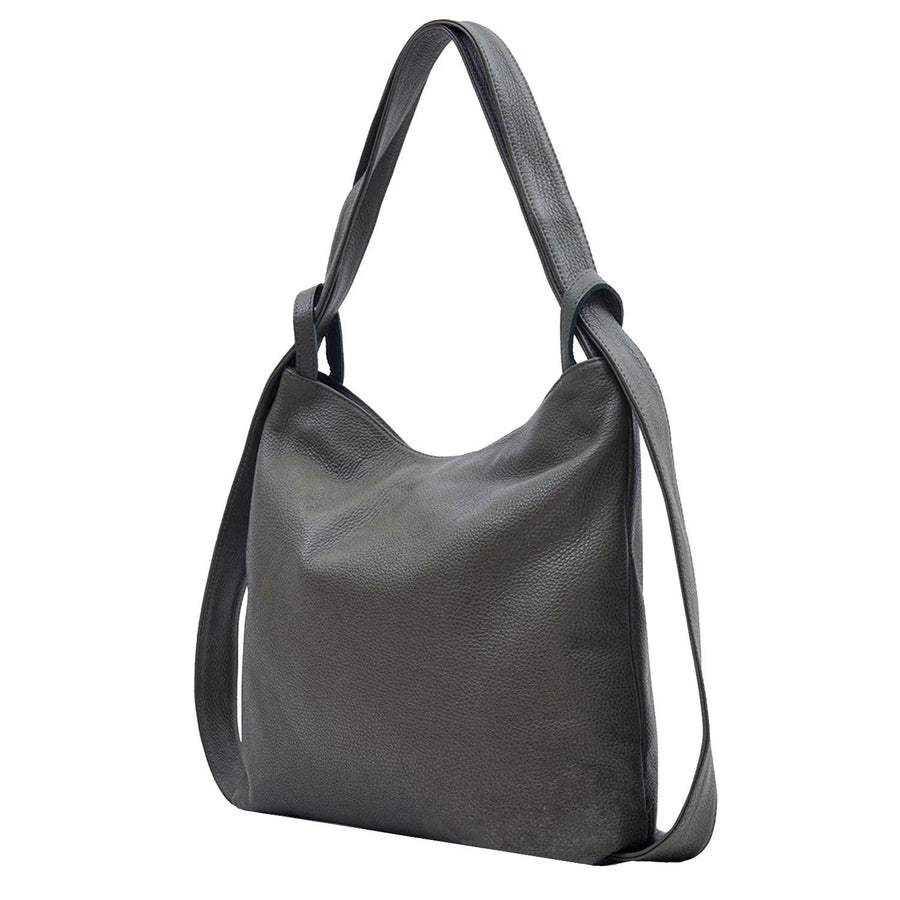 Slate Grey Pebbled Leather Convertible Tote Backpack - Brix + Bailey