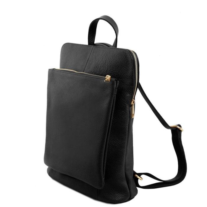 Small Black Pebbled Leather Pocket Backpack - Brix + Bailey