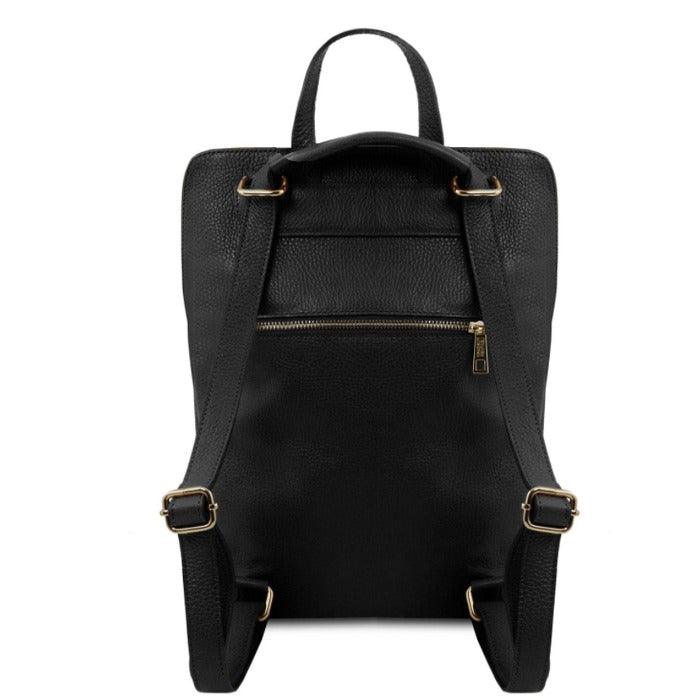 Small Black Pebbled Leather Pocket Backpack - Brix + Bailey