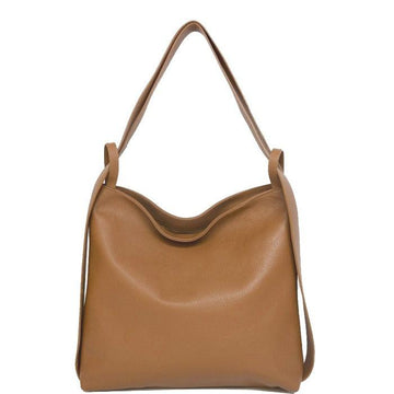 Small Camel Pebbled Leather Convertible Tote Backpack - Brix + Bailey