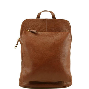 Small Camel Pebbled Leather Pocket Backpack - Brix + Bailey