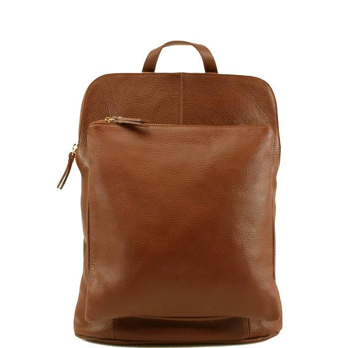 Small Camel Pebbled Leather Pocket Backpack - Brix + Bailey