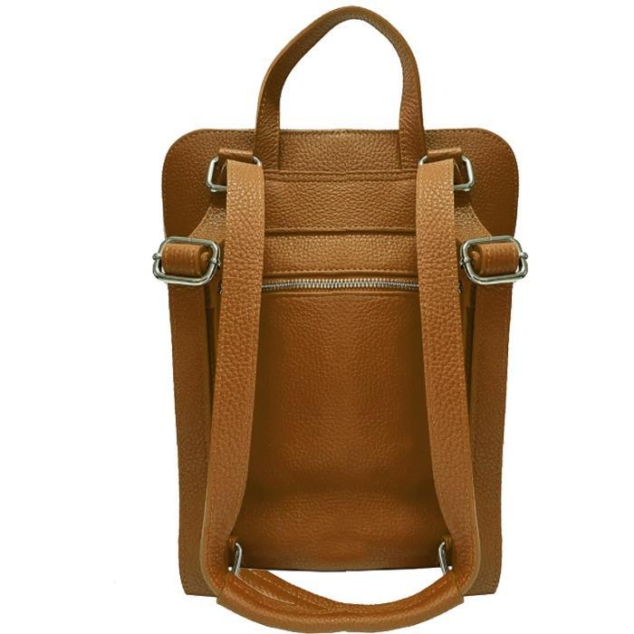 Small Camel Pebbled Leather Pocket Backpack - Brix + Bailey