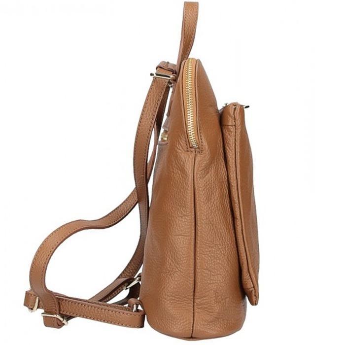 Small Camel Pebbled Leather Pocket Backpack - Brix + Bailey
