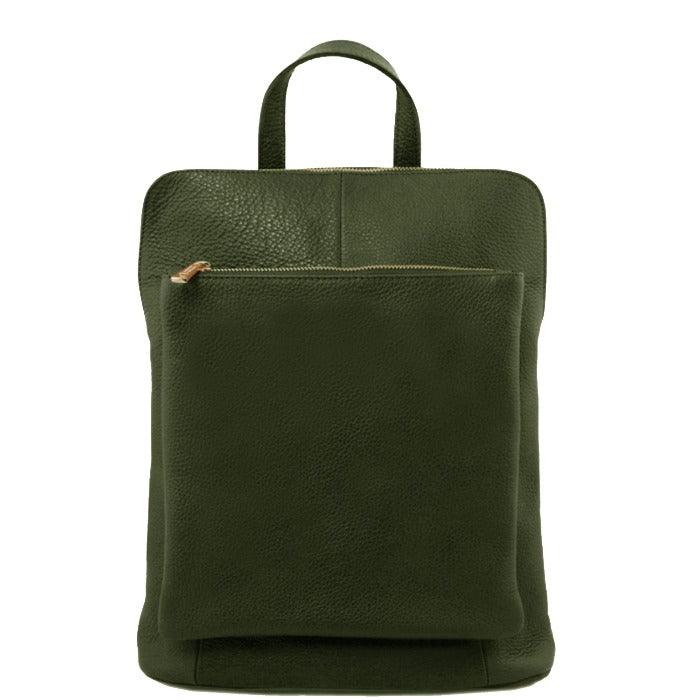 Small Olive Green Pebbled Leather Pocket Backpack - Brix + Bailey