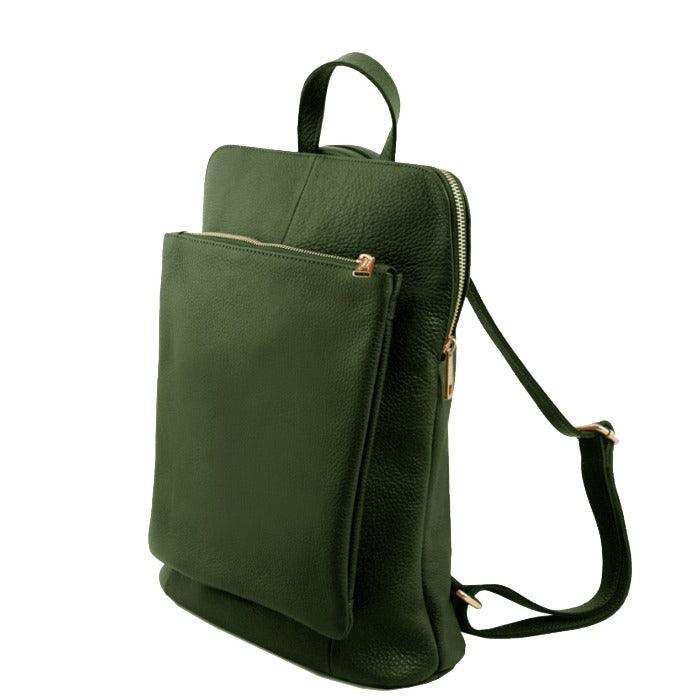 Small Olive Green Pebbled Leather Pocket Backpack - Brix + Bailey