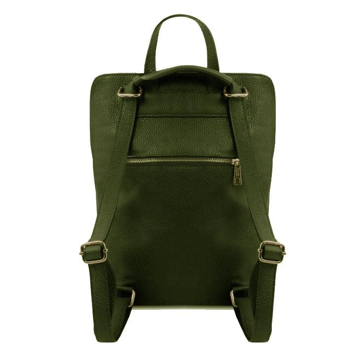 Small Olive Green Pebbled Leather Pocket Backpack - Brix + Bailey