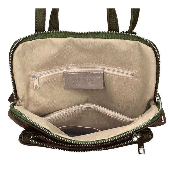 Small Olive Green Pebbled Leather Pocket Backpack - Brix + Bailey