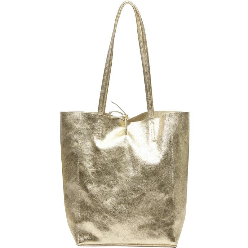 Soft Gold Metallic Leather Tote Shopper Bag - Brix + Bailey
