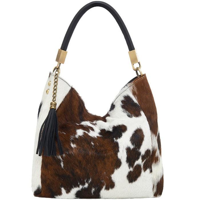 Spotted Cow Print Calf Hair Leather Tassel Grab Bag - Brix + Bailey
