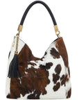 Spotted Cow Print Calf Hair Leather Tassel Grab Bag - Brix + Bailey