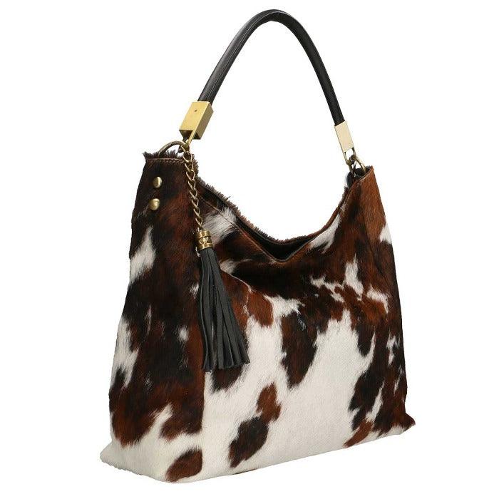 Spotted Cow Print Calf Hair Leather Tassel Grab Bag - Brix + Bailey