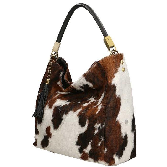 Spotted Cow Print Calf Hair Leather Tassel Grab Bag - Brix + Bailey