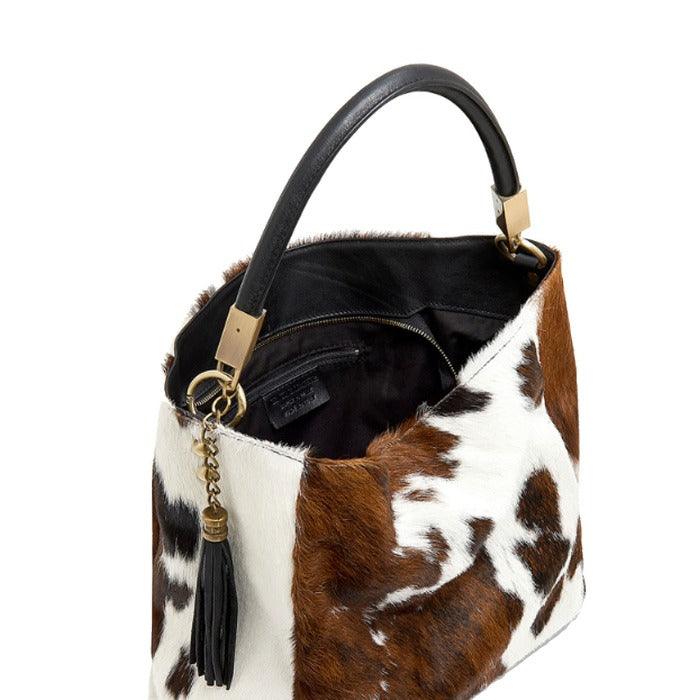 Spotted Cow Print Calf Hair Leather Tassel Grab Bag - Brix + Bailey