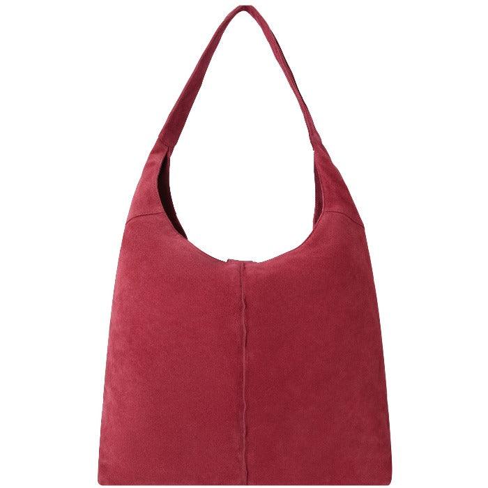 Strawberry Red Soft Suede Hobo Shoulder Bag - Brix + Bailey