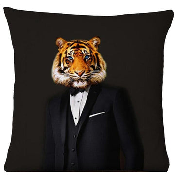 Tiger Black Tie Suit Oil Painting Cushion Pillow - Brix + Bailey