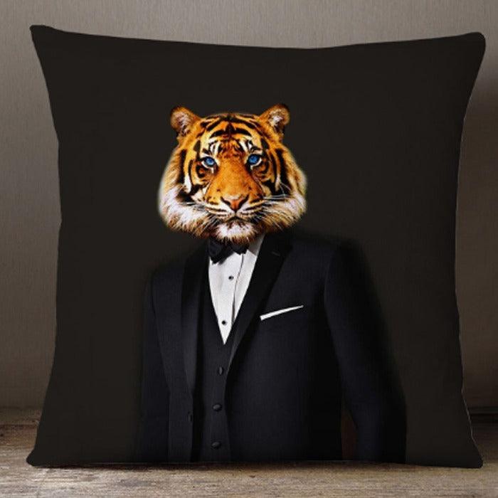 Tiger Black Tie Suit Oil Painting Cushion Pillow - Brix + Bailey