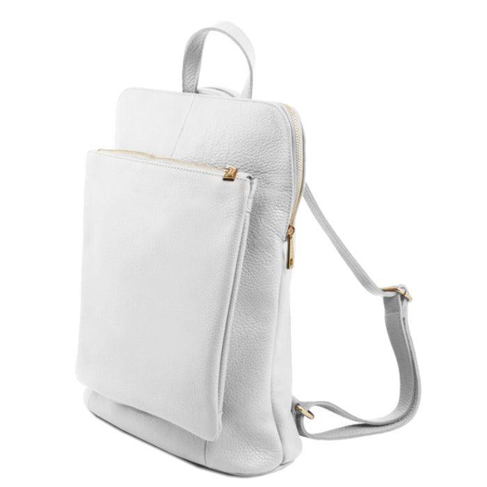 White Soft Pebbled Leather Pocket Backpack - Brix + Bailey