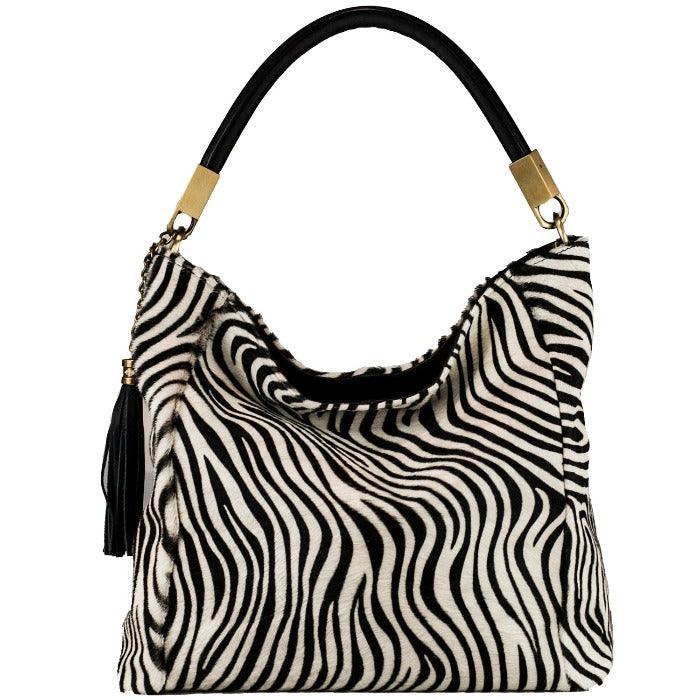Zebra Print Calf Hair Leather Tassel Grab Bag - Brix + Bailey