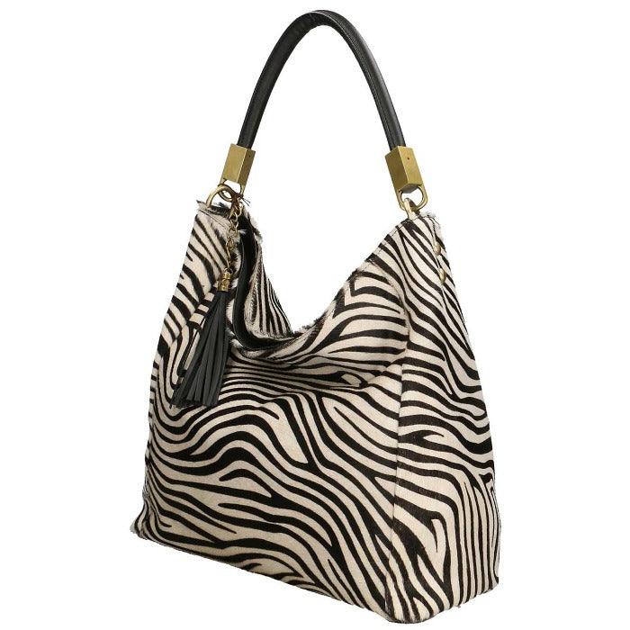 Zebra Print Calf Hair Leather Tassel Grab Bag - Brix + Bailey