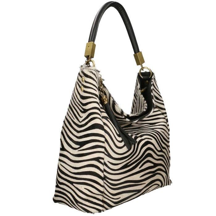 Zebra Print Calf Hair Leather Tassel Grab Bag - Brix + Bailey