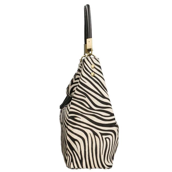 Zebra Print Calf Hair Leather Tassel Grab Bag - Brix + Bailey