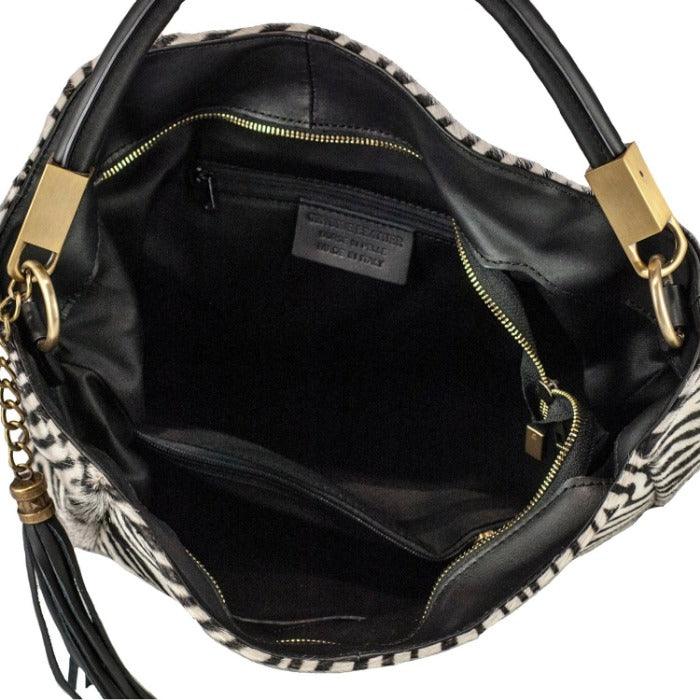 Zebra Print Calf Hair Leather Tassel Grab Bag - Brix + Bailey